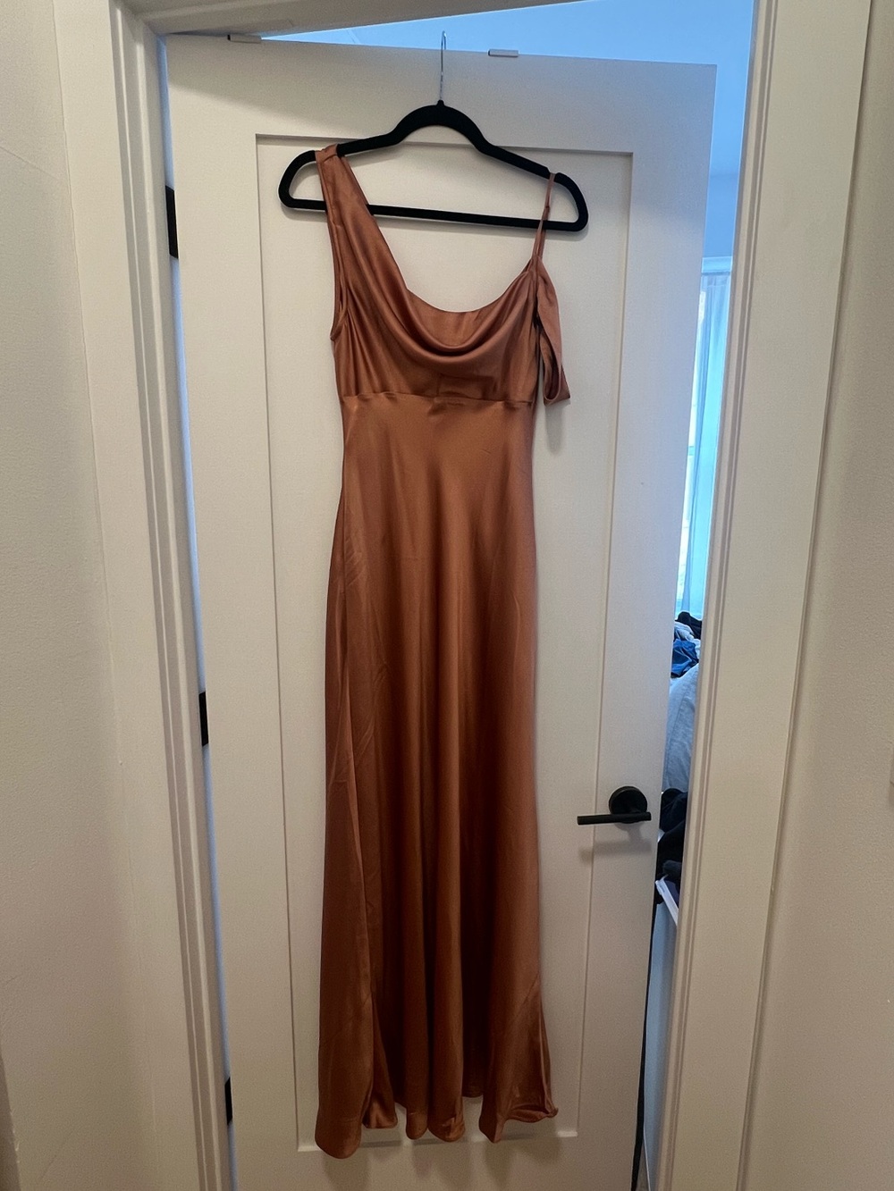 ANTHROPOLOGIE BHLDN ABIGAIL ASYMMETRIC COWL-NECK HIGH-SHINE SATIN MAXI DRESS - Picture 4 of 7